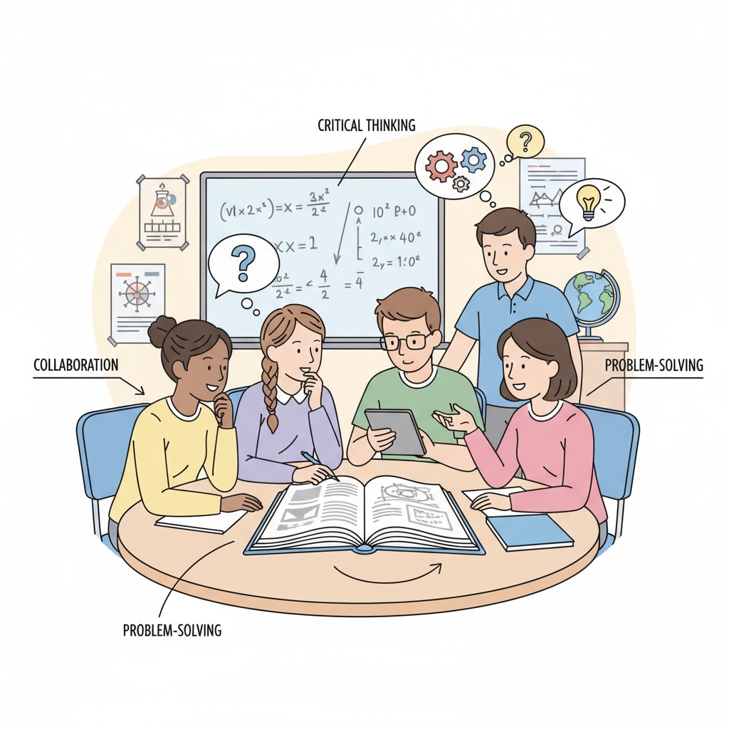 A group of secondary school students are engaged in a discussion. They are analyzing a problem and sharing their ideas, which is a great example of critical thinking and teamwork in a secondary education setting. Secondary school students demonstrating critical thinking and teamwork