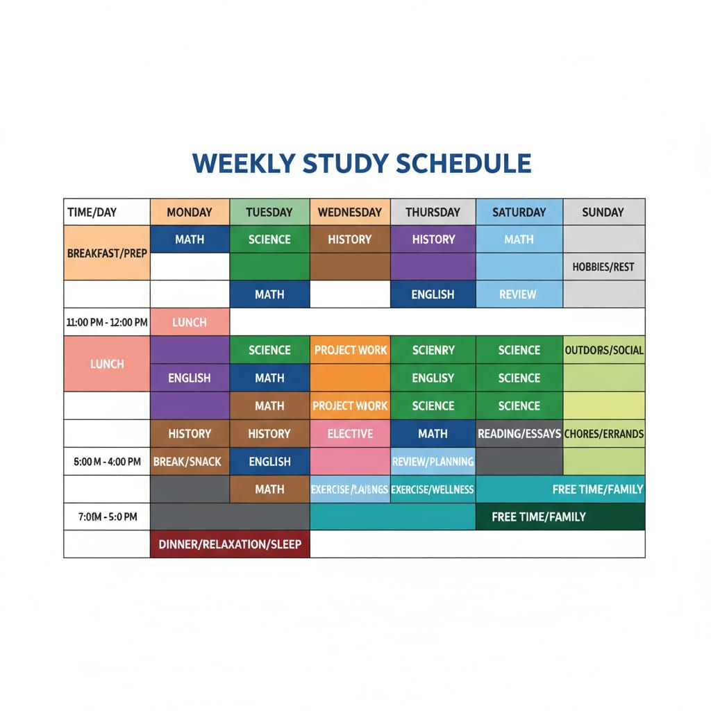 Visual representation of a study schedule for K12 exam preparation