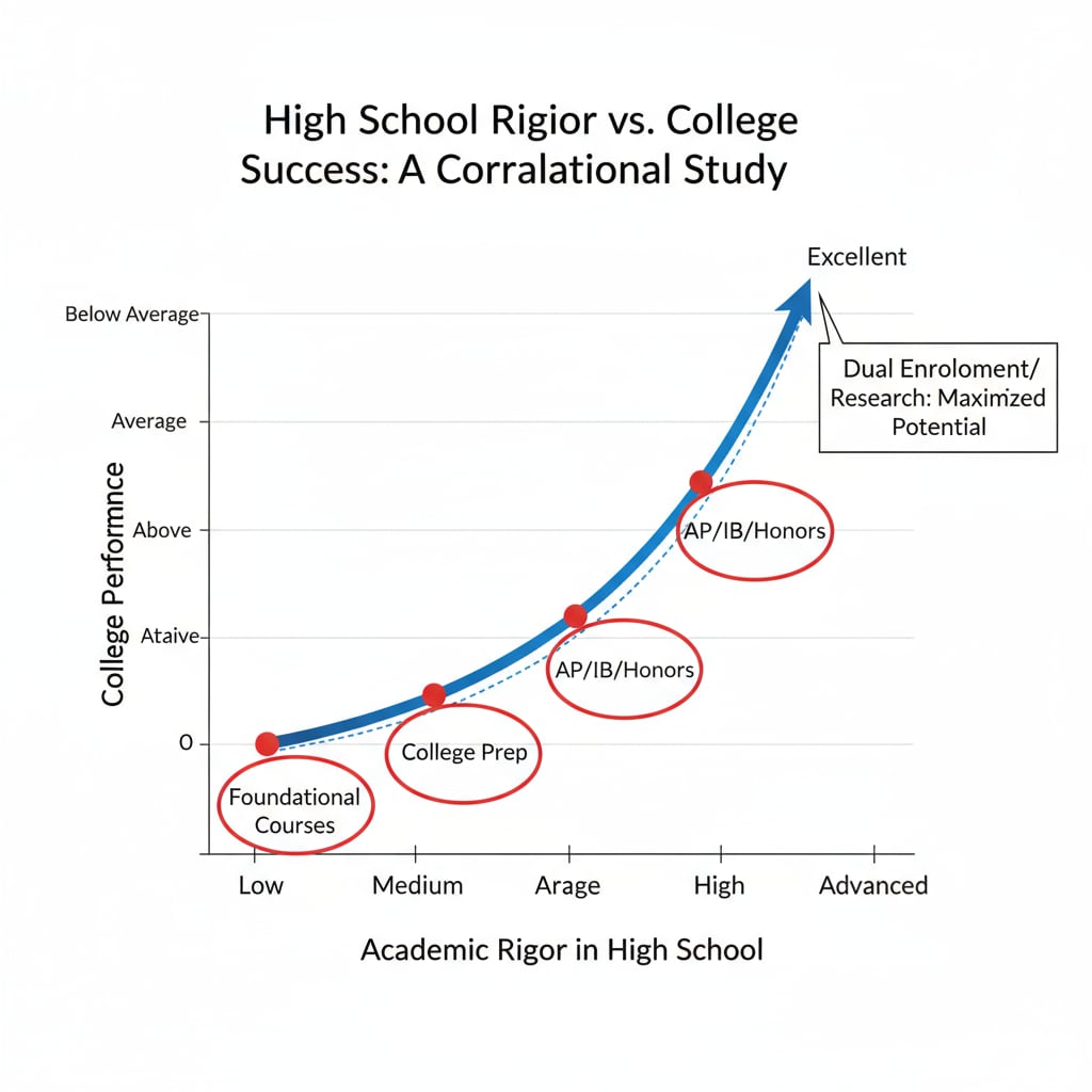 Graph showing the connection between academic rigor in high school and college performance relevant to academic rigor, external exams, and college applications