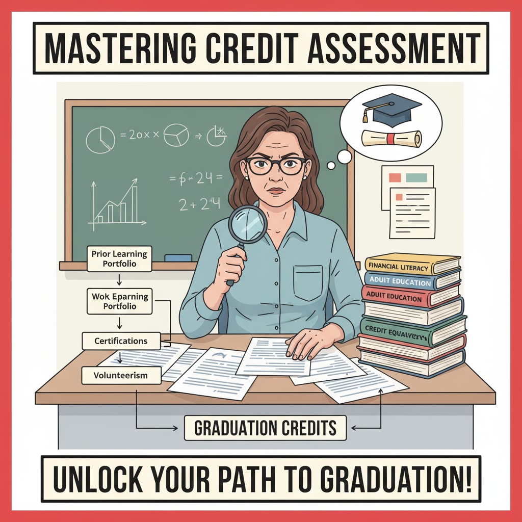An individual is carefully going through credit assessment documents, highlighting the importance of understanding this process for adult learners aiming for graduation credits. Person reviewing credit assessment documents for adult education graduation credits