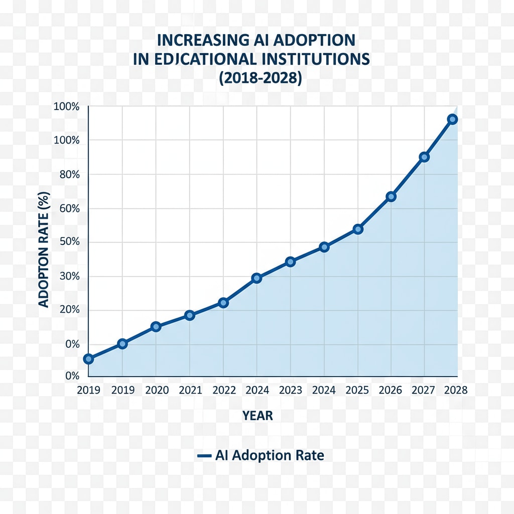 A graph showing the increasing trend of AI adoption in educational institutions over the years. Graph showing the growth of AI in education for exam preparation