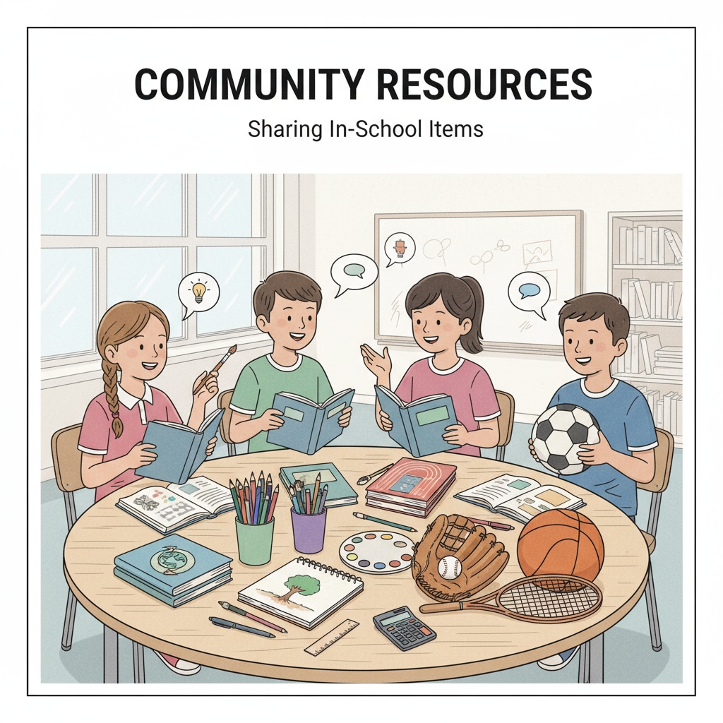 Students discussing in-school item sharing with various items