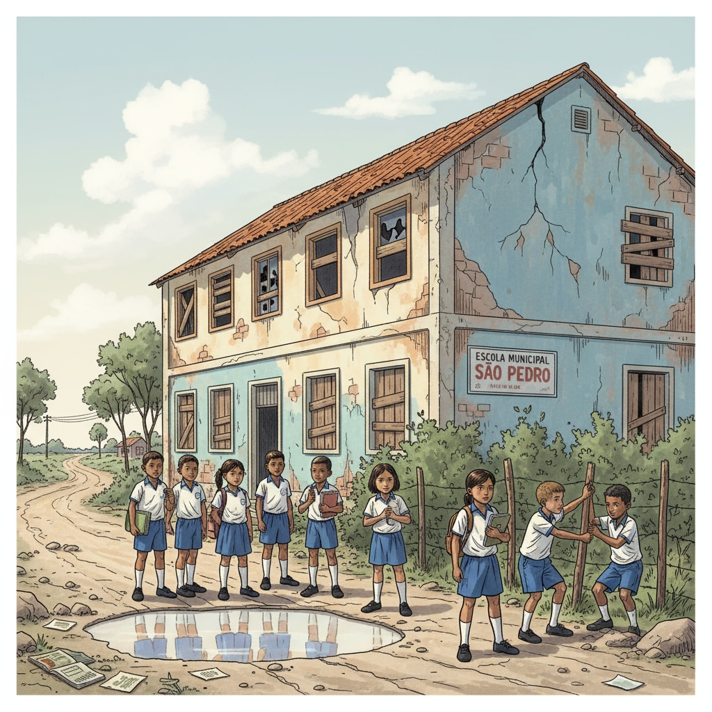 A picture depicting the poor infrastructure issue in the Brazilian education system related to educational technology.