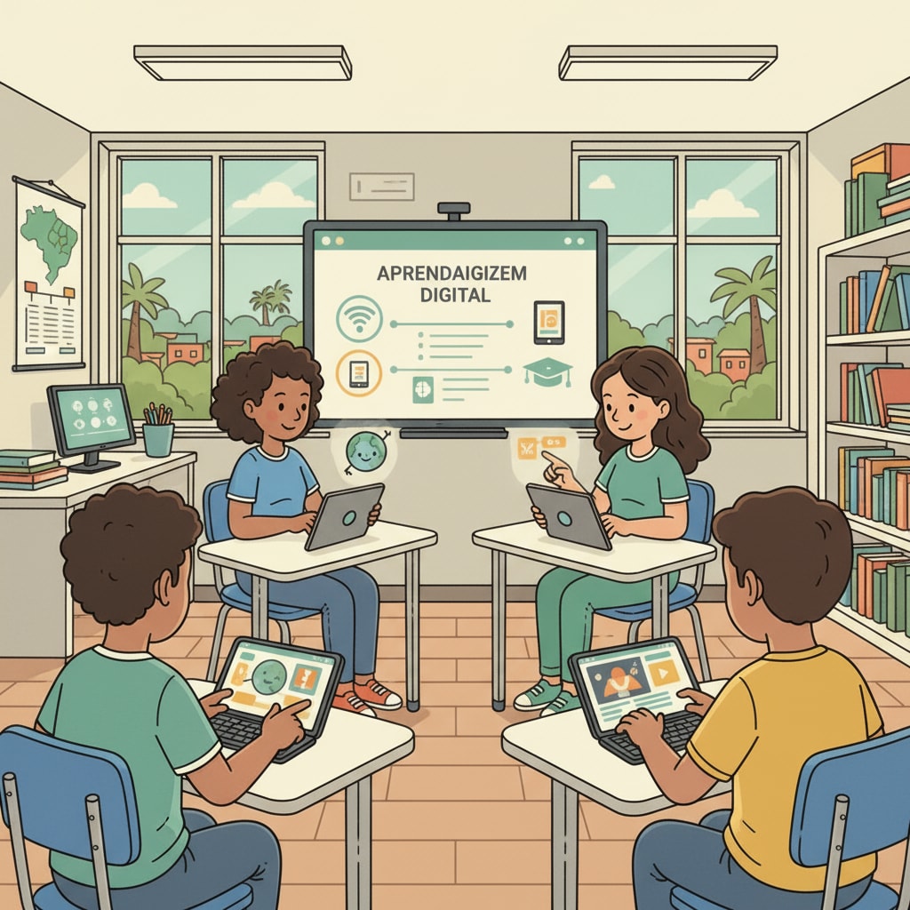 Students in Brazil using educational technology tools for learning.