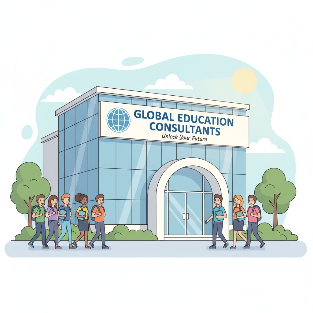 A photo showing an office building which might be related to an education consultancy with students walking in and out Office building of an education consultancy potentially involved in study abroad scams, tuition fee fraud