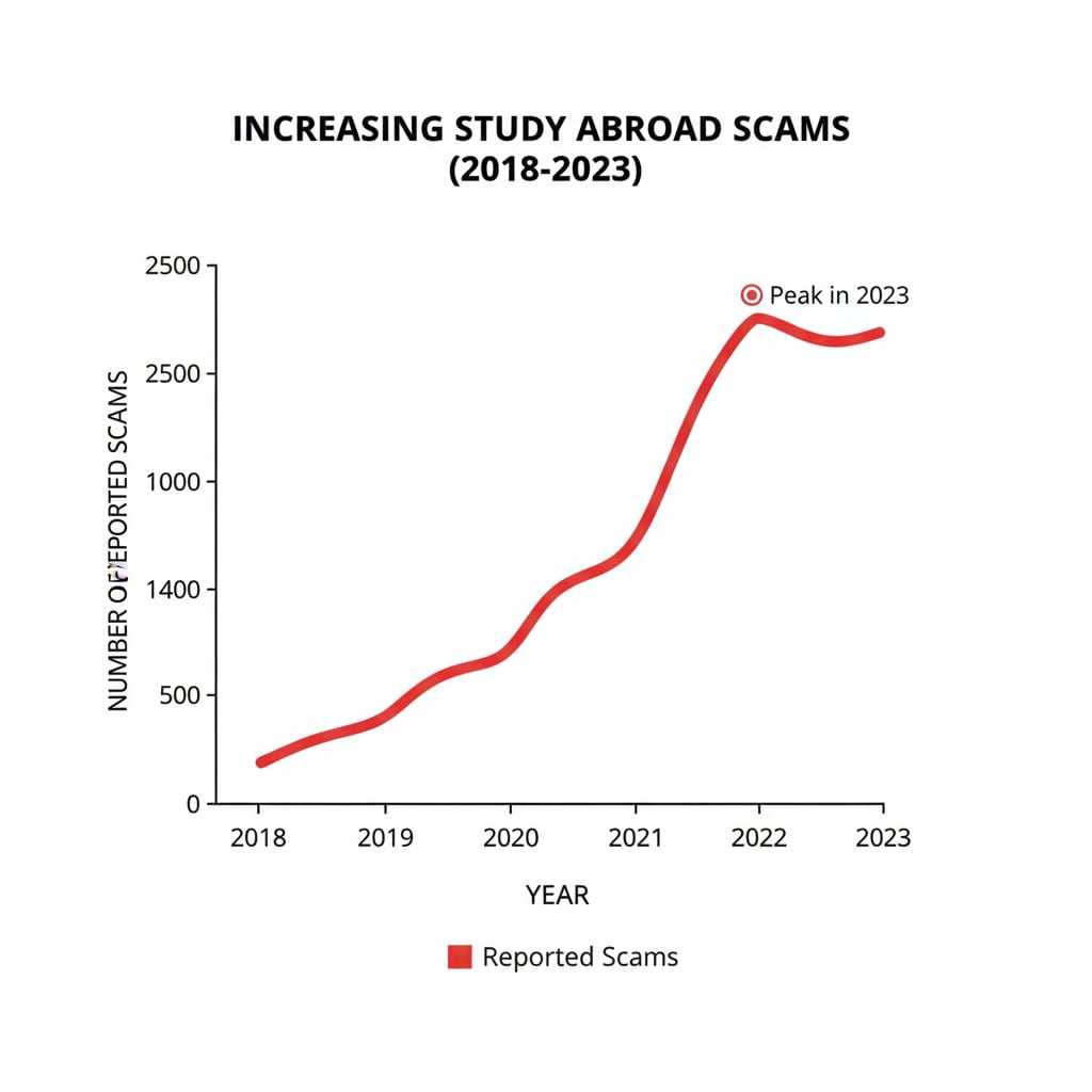 A graph showing the increasing number of study abroad scams in recent years Graph depicting the rise in study abroad scams, highlighting the need for awareness among K12 families