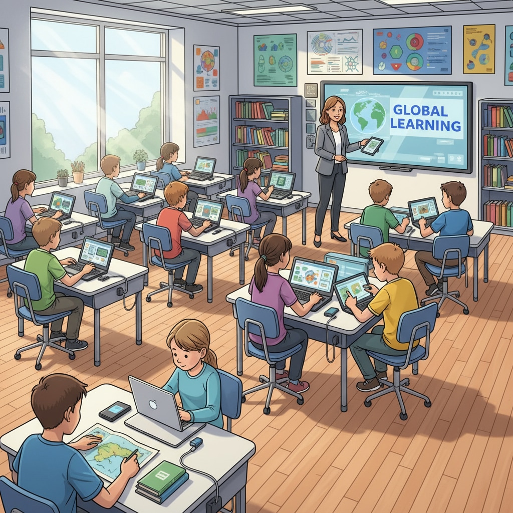 Digital devices in a K12 classroom showing the digitalization aspect of education innovation and edtech