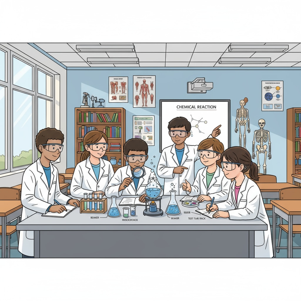 A group of students, both boys and girls, are actively involved in a science experiment in a well-equipped classroom. They are collaborating, making observations, and discussing their findings. Students participating in a STEM science experiment, highlighting gender diversity in STEM education