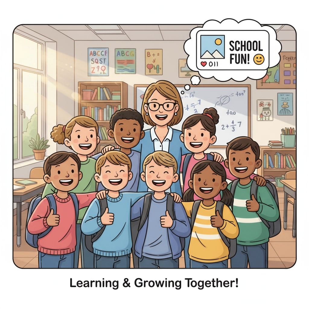 Students' photo being taken for school social media post related to student privacy, facial recognition, and digital footprint