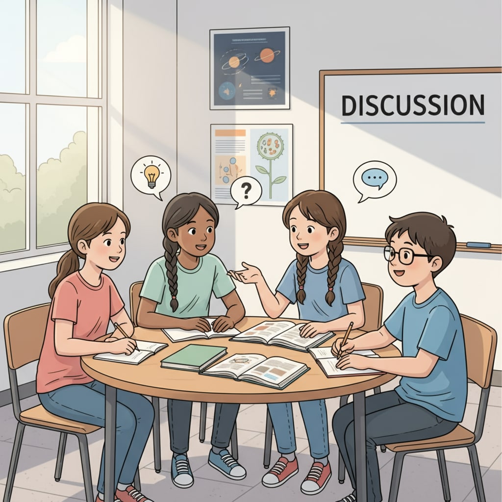 Students having a traditional in-class discussion as part of teaching methods