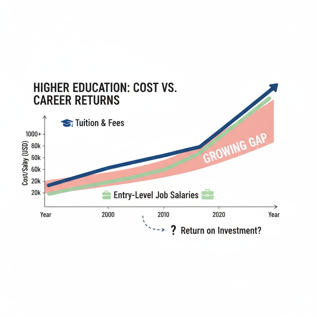 Graph showing the relationship between higher education cost and job prospects in the context of university degrees and job market