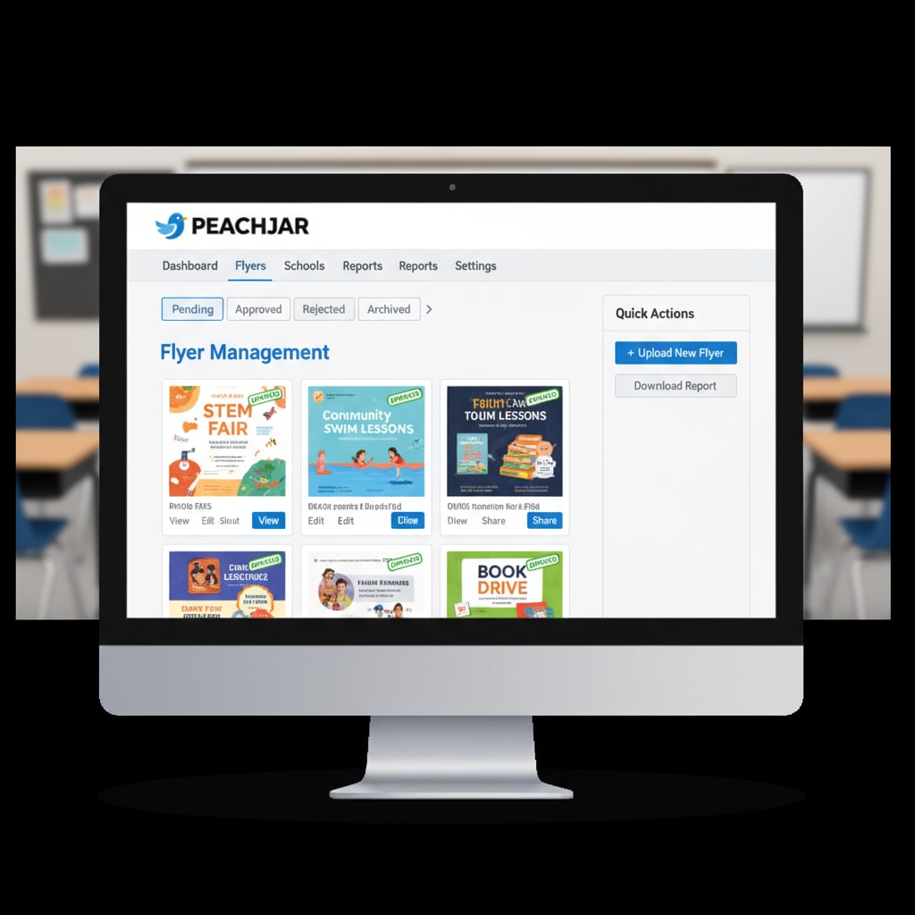 Screenshot of the Peachjar platform interface highlighting its features