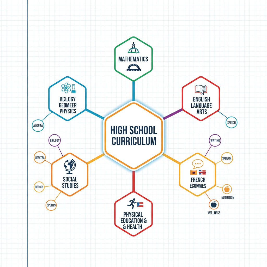 Subjects in high school curriculum relevant to high school diploma, GED, and HiSet in adult education