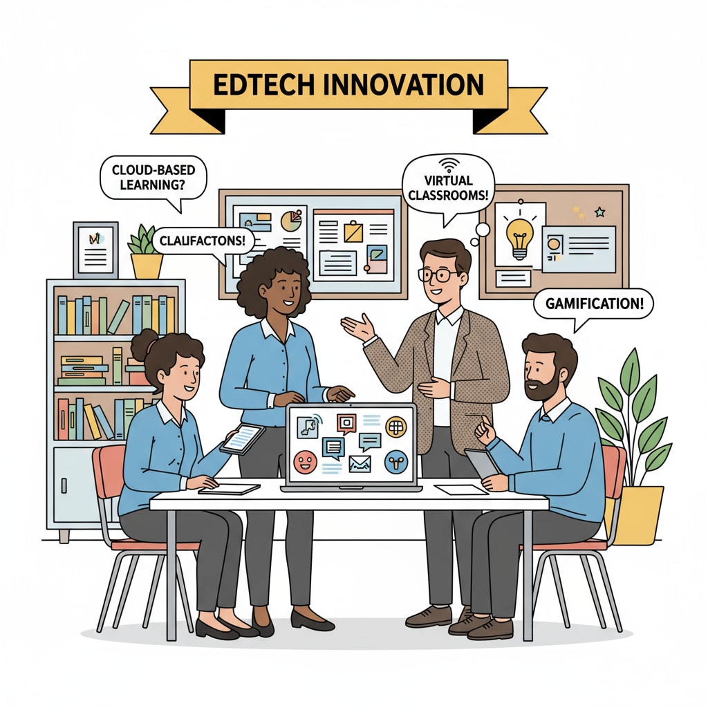 K12 teachers discussing educational technology in a staff room to learn about new information channels