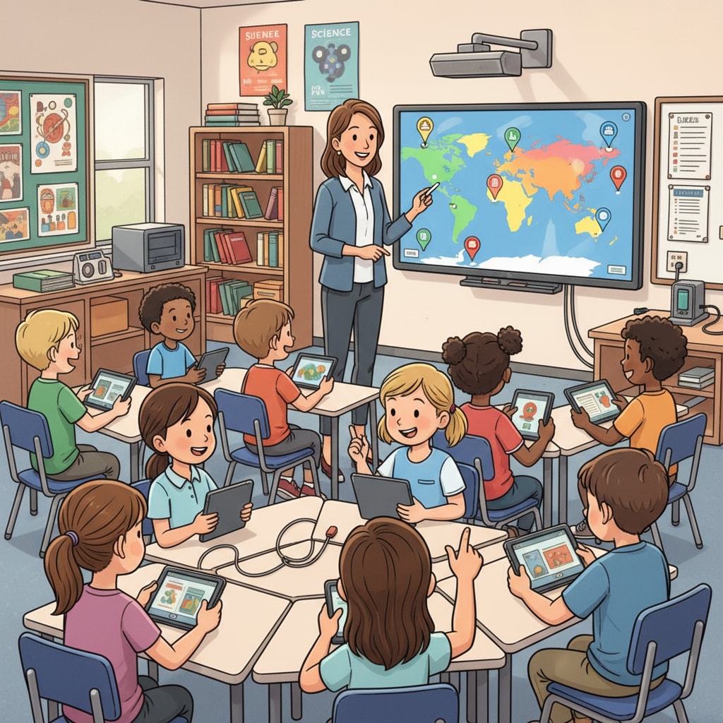 K12 teacher using an educational technology tool in the classroom to drive adoption for better student engagement