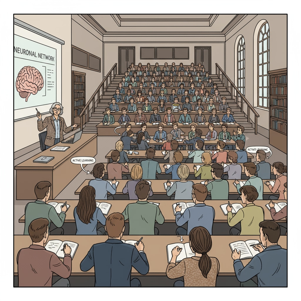Students are attentively listening to a professor giving a lecture in a large university hall, with notebooks and pens in hand, showing their eagerness for knowledge. University students attending a lecture related to higher education for better career prospects
