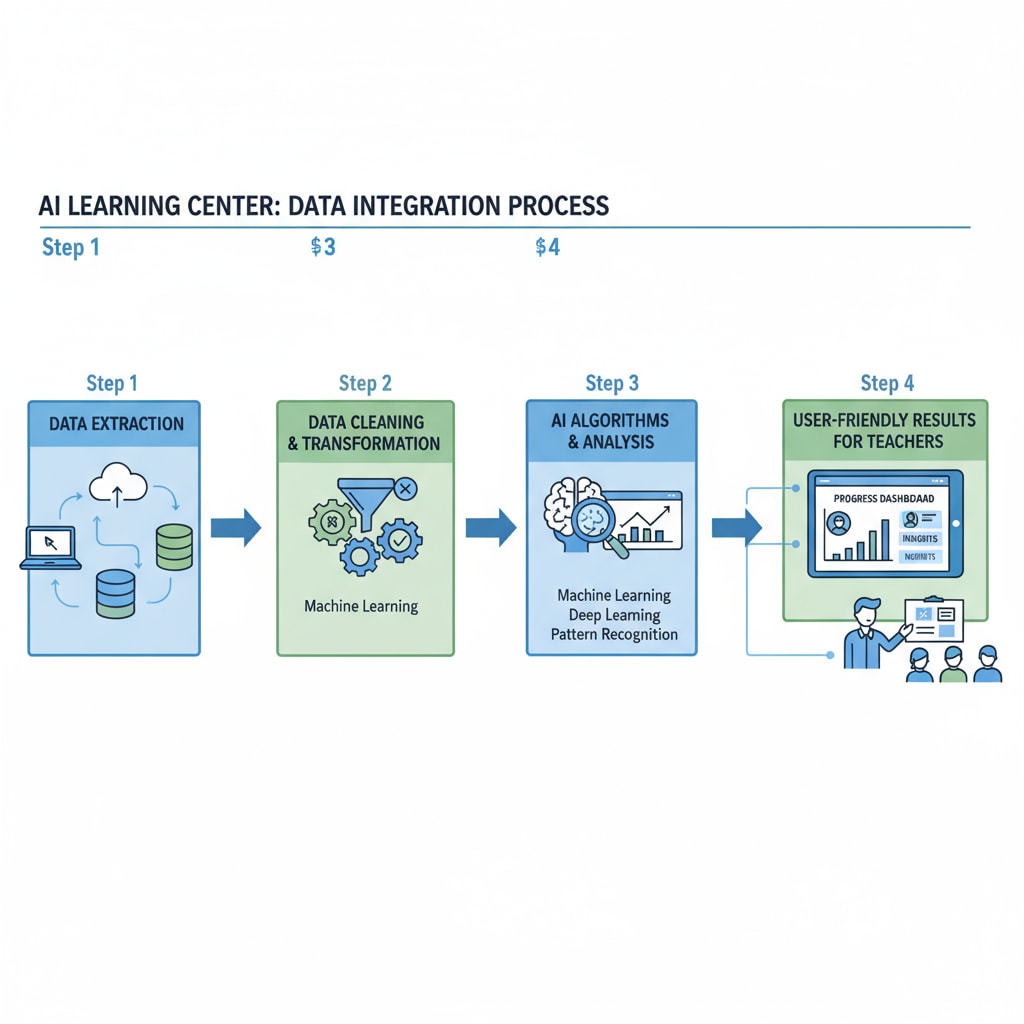 A diagram demonstrating the data integration process in an AI learning center for enhanced teaching insights