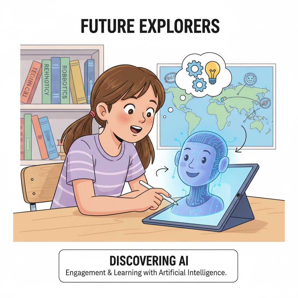 A 9-year-old girl exploring an AI avatar on a tablet, highlighting AI avatars, child safety, and technological exploration.