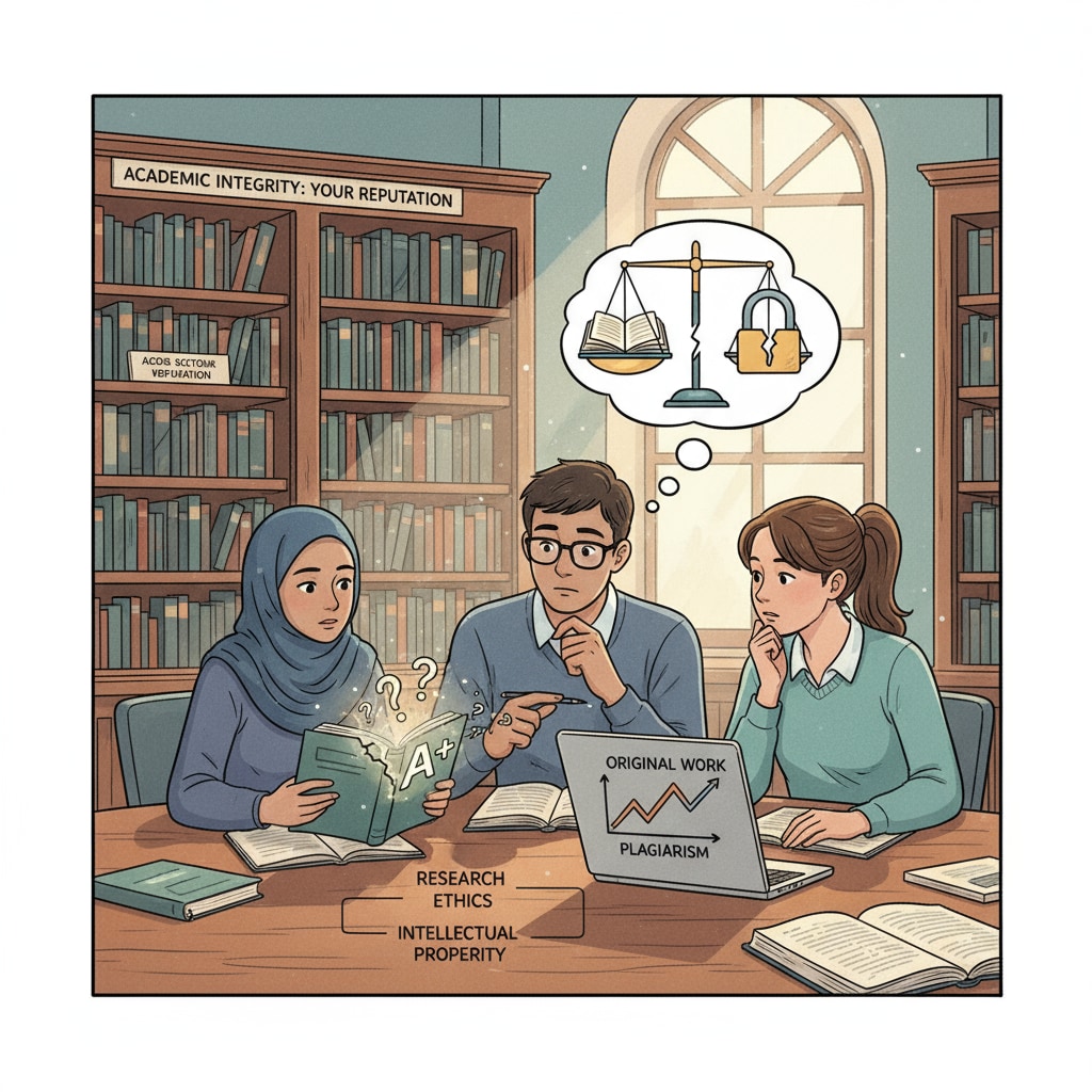 An image depicting students engaged in a serious discussion about academic integrity in a library setting, with bookshelves in the background. Students discussing academic integrity related to lawessaypros, legitimacy, and essay writing services