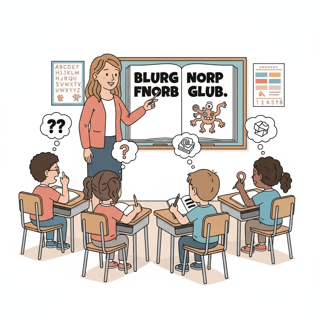 A classroom scene where students seem confused during a reading exercise Students struggling with reading comprehension in a classroom, highlighting the education crisis of functional illiteracy