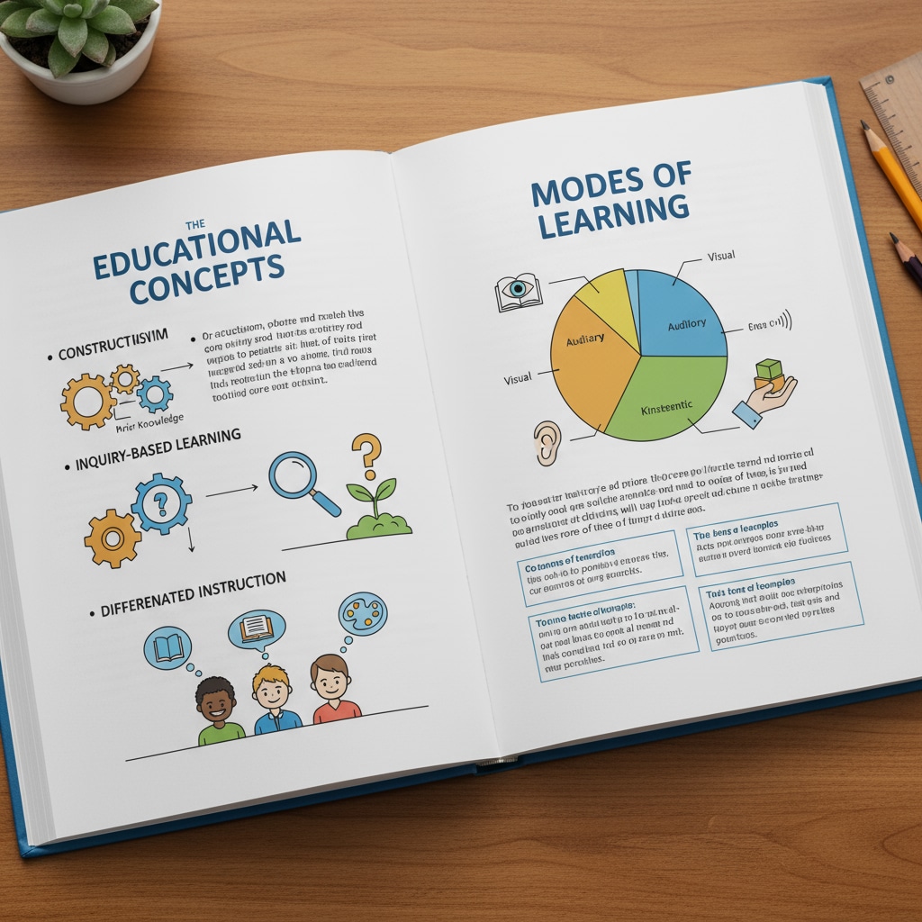 An open copy of 'The Educated Mind' book, with pages filled with text discussing educational concepts. A classic educational textbook 'The Educated Mind' for introductory study.