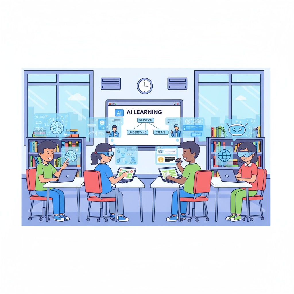 A scene in a classroom where students are using AI tools on their devices to complete their homework. Students using AI to complete homework in a classroom related to AI in homework, grade inflation, and educational assessment