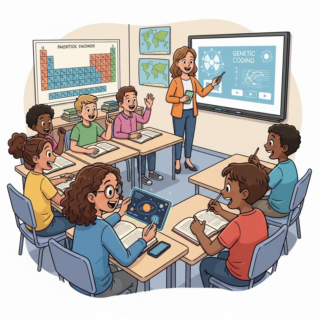 A group of 13 - 14-year-old students sitting in a classroom, looking eager to learn 13 - 14-year-old students in a classroom for adolescent education, basic literacy, and teaching planning