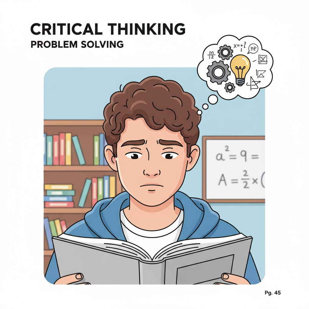 A close-up of a 13 - 14-year-old student thinking deeply while reading a book A 13 - 14-year-old student engaged in reading for basic literacy improvement as part of the teaching plan