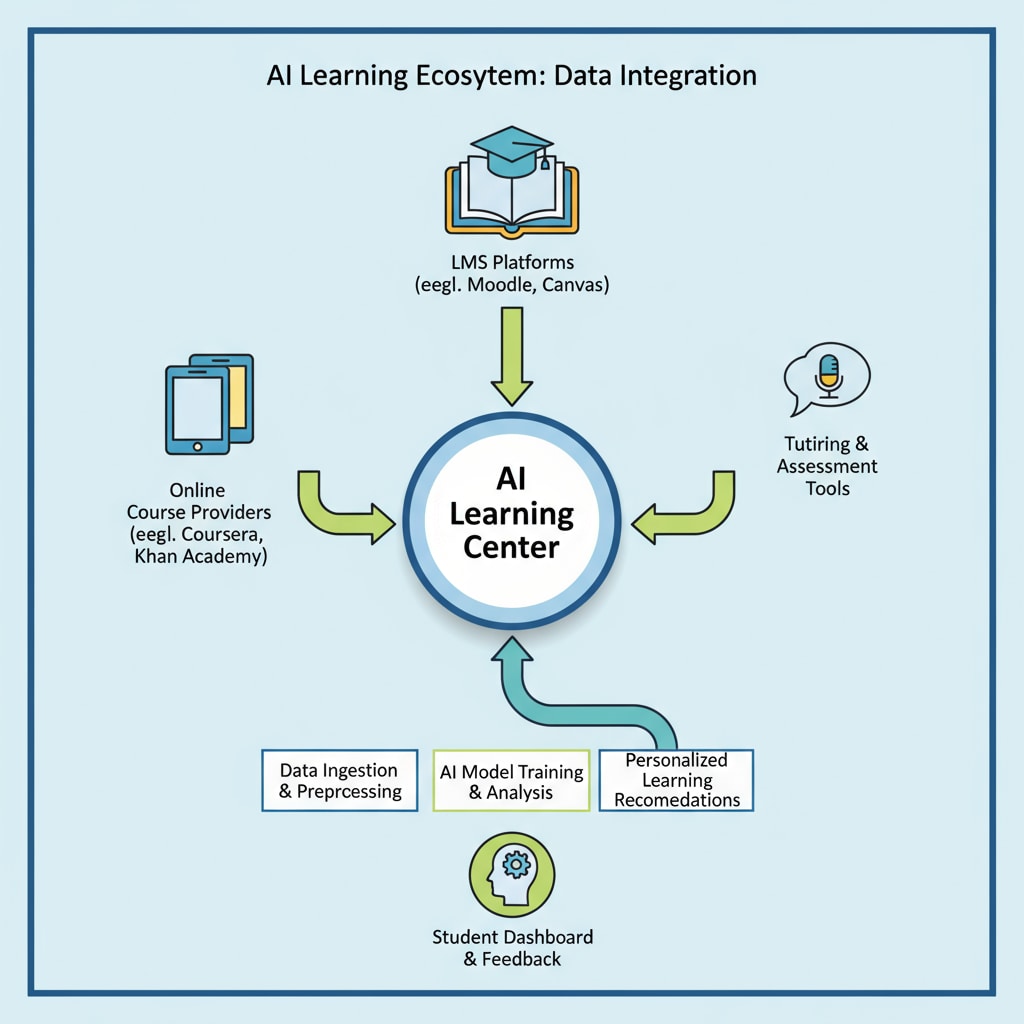 A diagram depicting how an AI learning center integrates data from various educational platforms Diagram of an AI learning center integrating data from different educational platforms