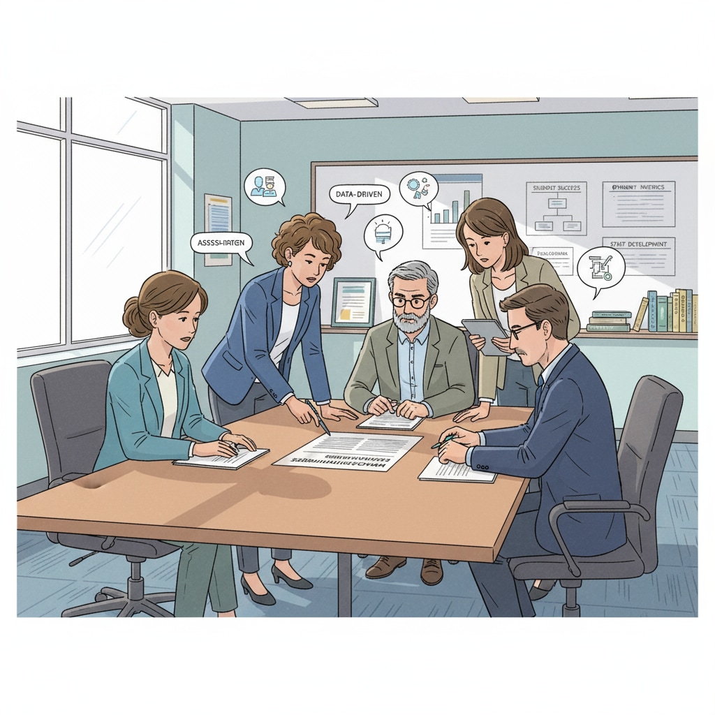 Teachers and administrators discussing education accountability policies