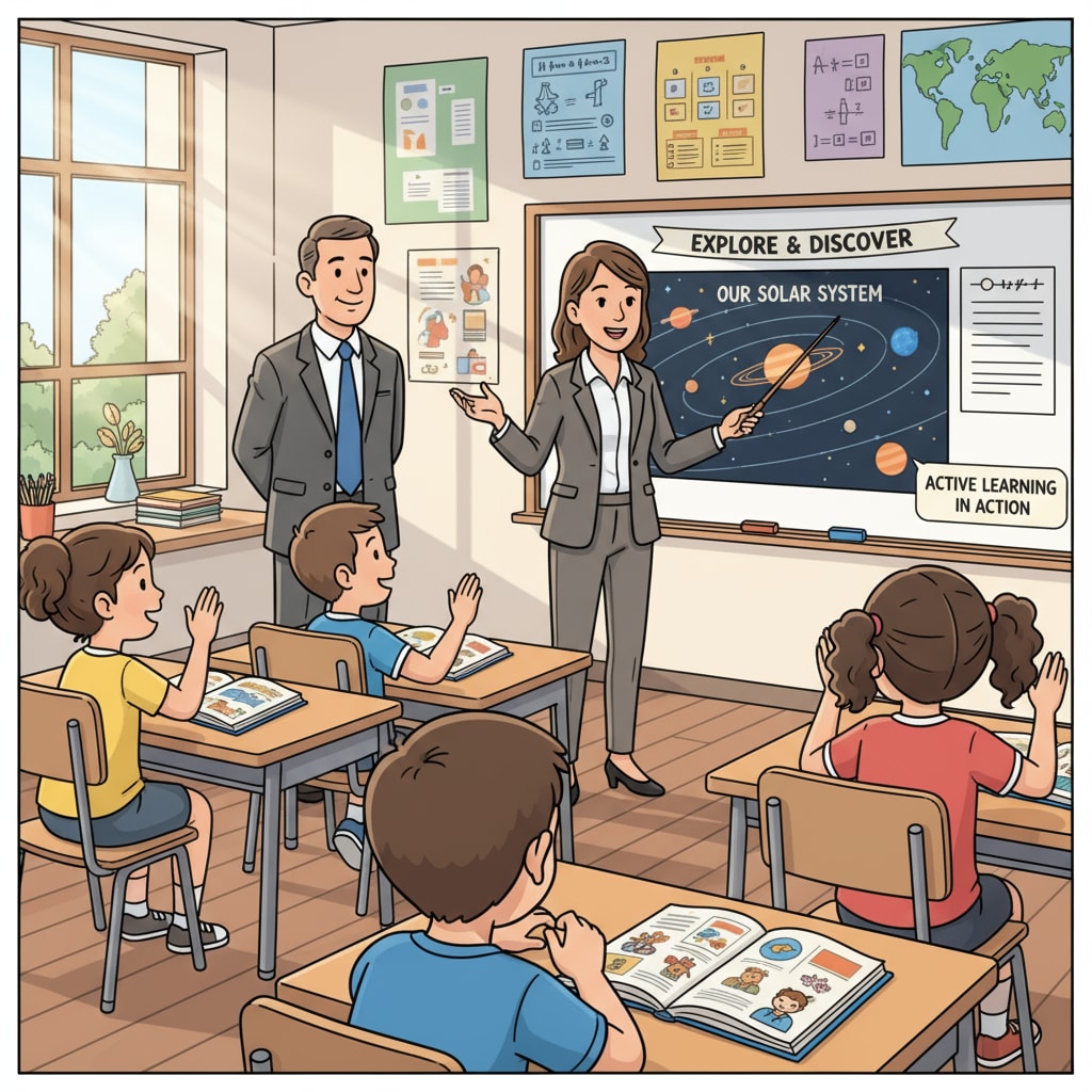 A teacher teaching with an administrator observing in a friendly way during the pre-accountability era