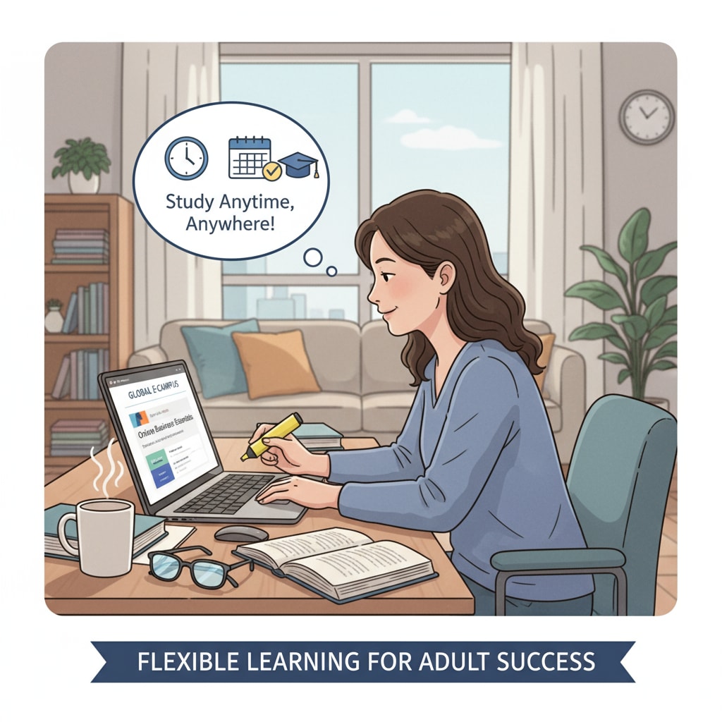 Adult student studying online to earn credits for graduation