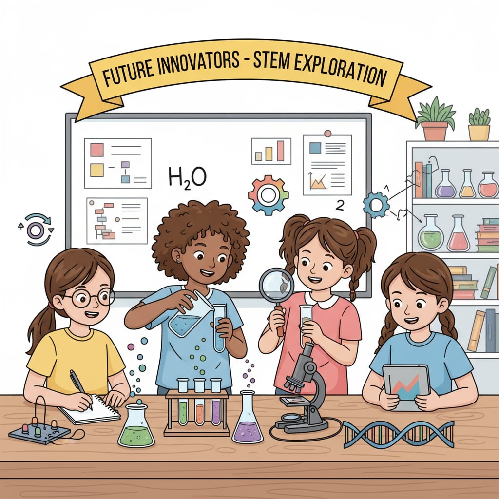 A group of girls are actively involved in a hands-on STEM experiment, showing their enthusiasm and engagement in scientific exploration. Girls participating in a STEM experiment highlighting gender differences in STEM education