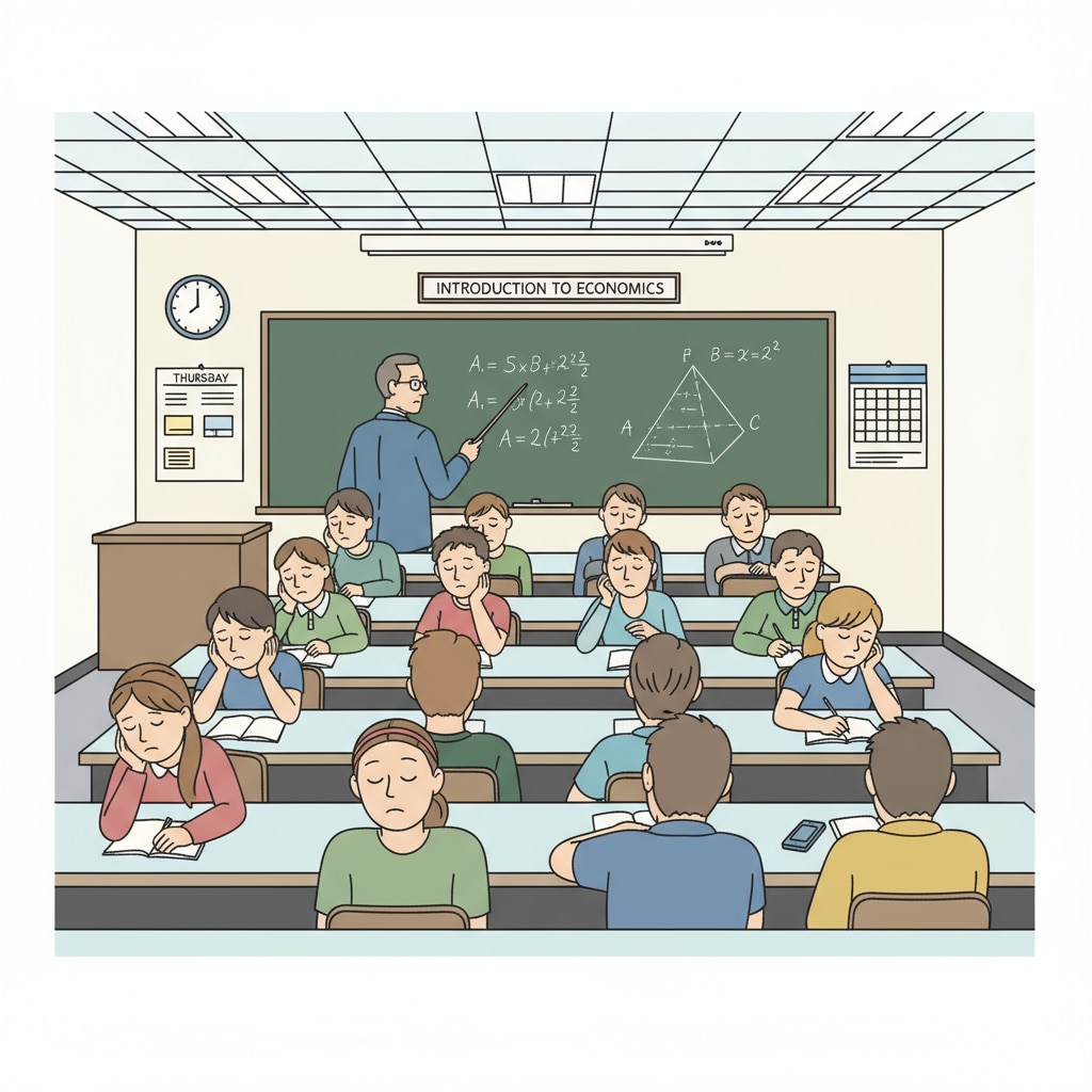 A classroom scene showing the limitations of traditional teaching methods in promoting critical thinking.