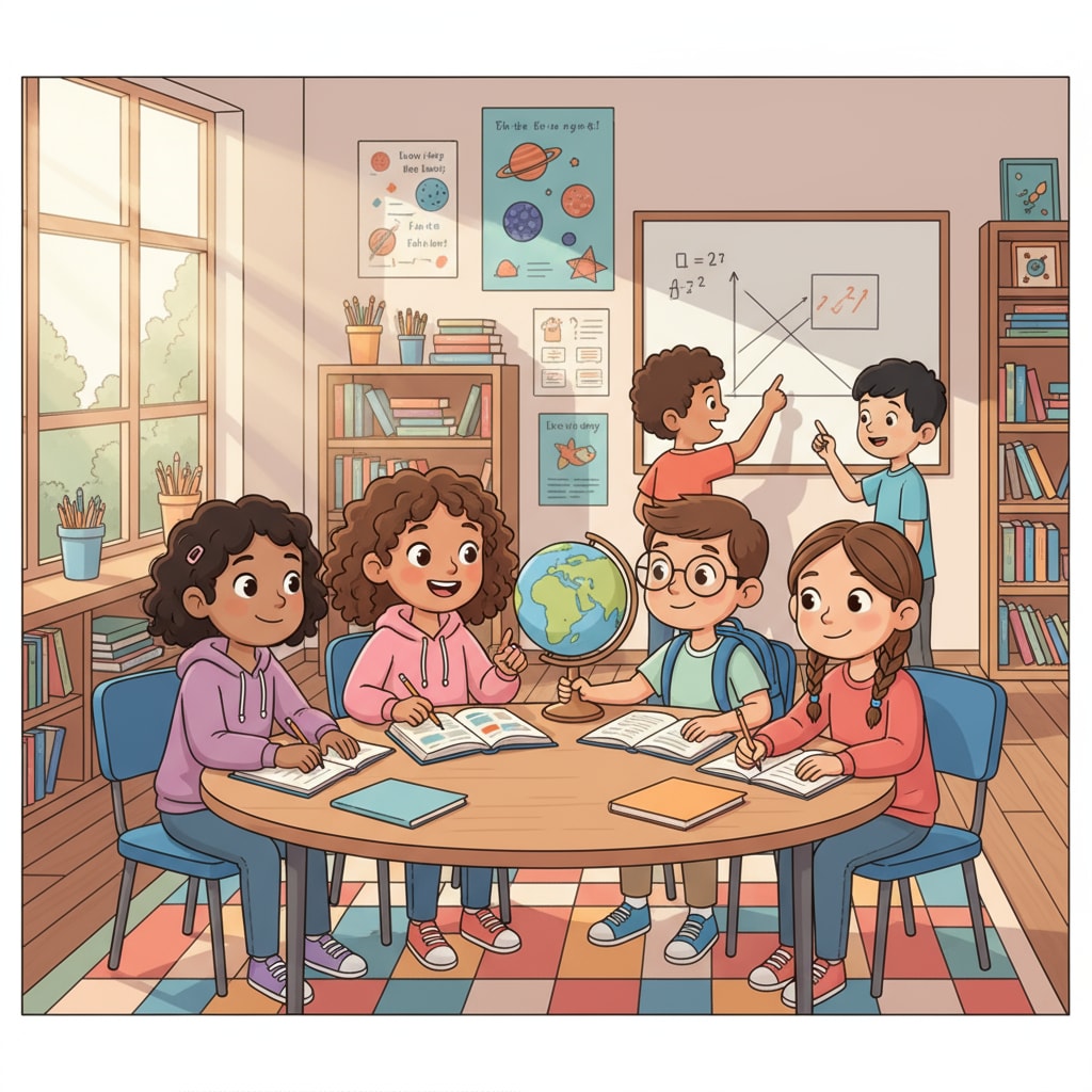 A group of K12 students smiling while studying in a classroom, showing positive learning attitude K12 students with positive learning motivation through small steps