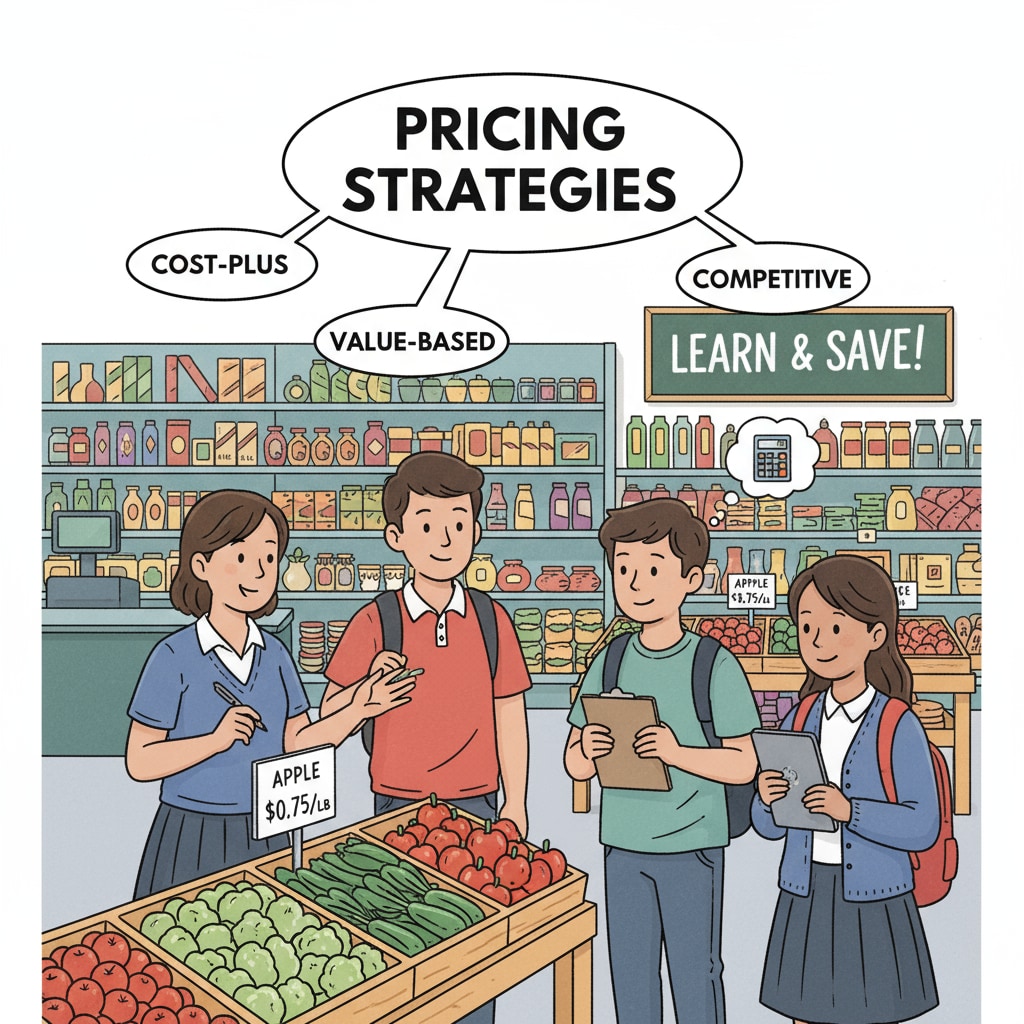 A group of students are engaged in a discussion about pricing strategies in the in - school grocery store, with some writing down notes. Students discussing pricing strategies in the in - school grocery store at Huffman Middle School in Birmingham, Alabama