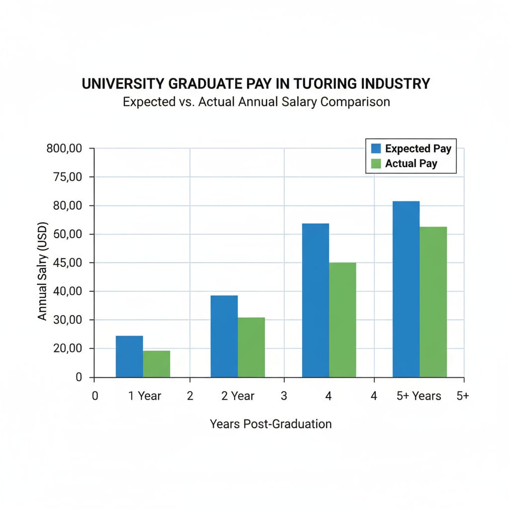 A graph showing the comparison of expected and actual pay for university graduates in the tutoring industry. Graph comparing expected and actual pay of university graduates in tutoring.