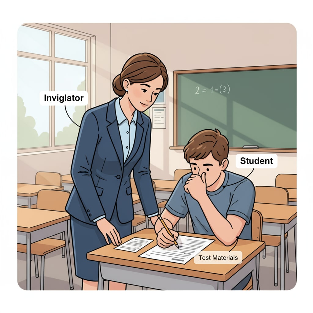 Testing invigilator preparing for a K12 test