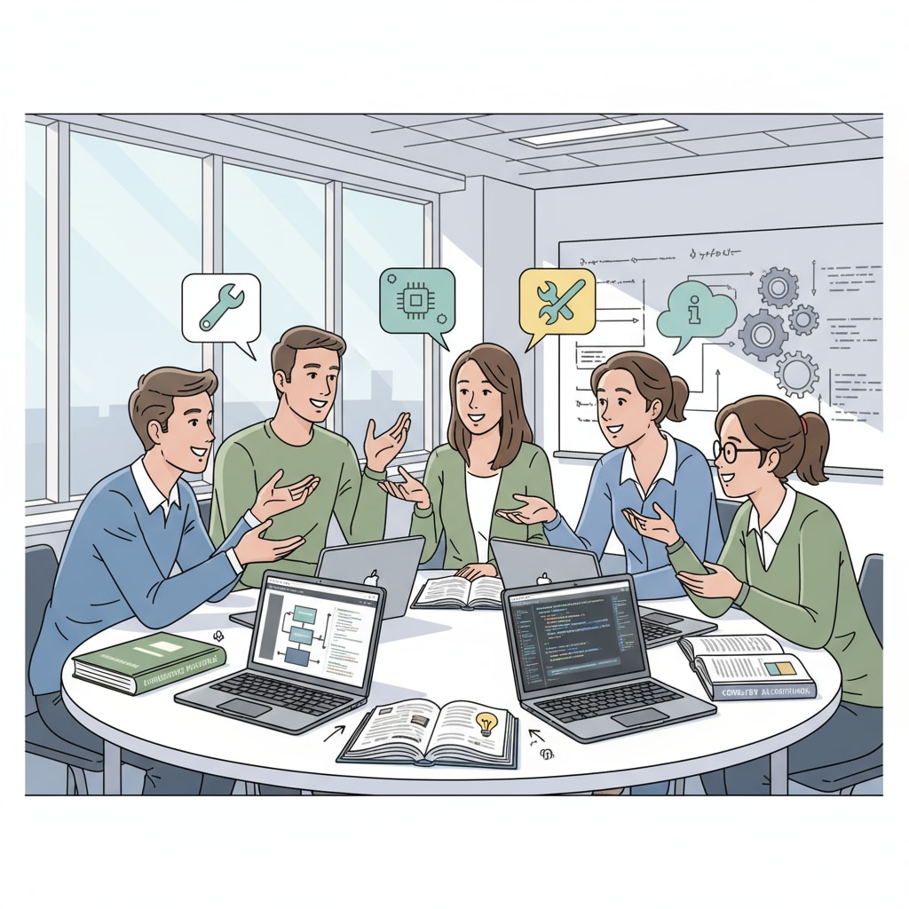 Students discussing engineering and computer science in a classroom