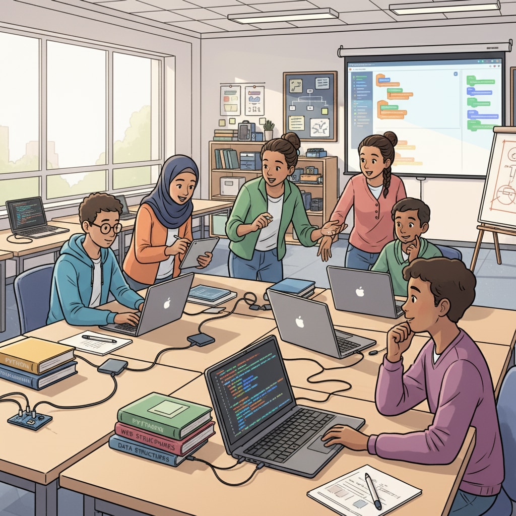 Students collaborating on a hands - on coding project, showcasing their technical skills. Students working on a coding project