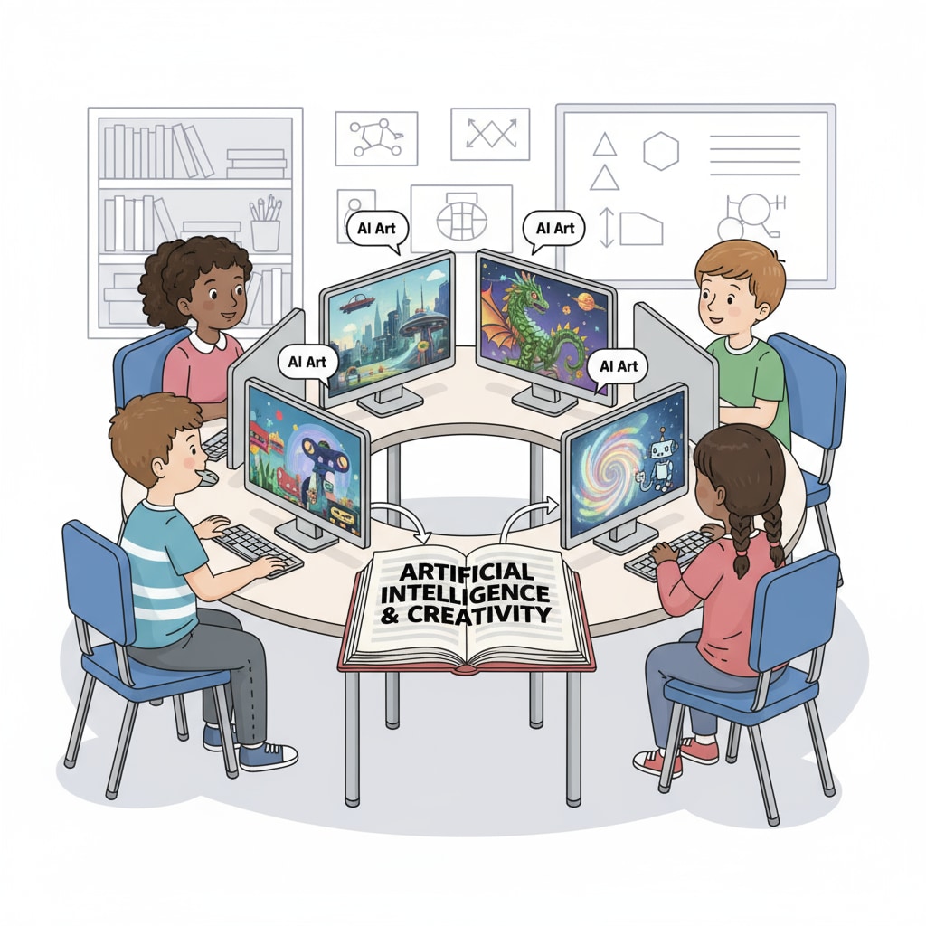 Children looking at AI-generated images on computers, highlighting children's AI usage