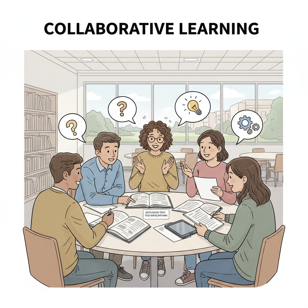 A group of students are gathered around a table, actively discussing a topic with enthusiasm and interaction. An interactive classroom scene highlighting the importance of student engagement through effective teaching methods in the education system.