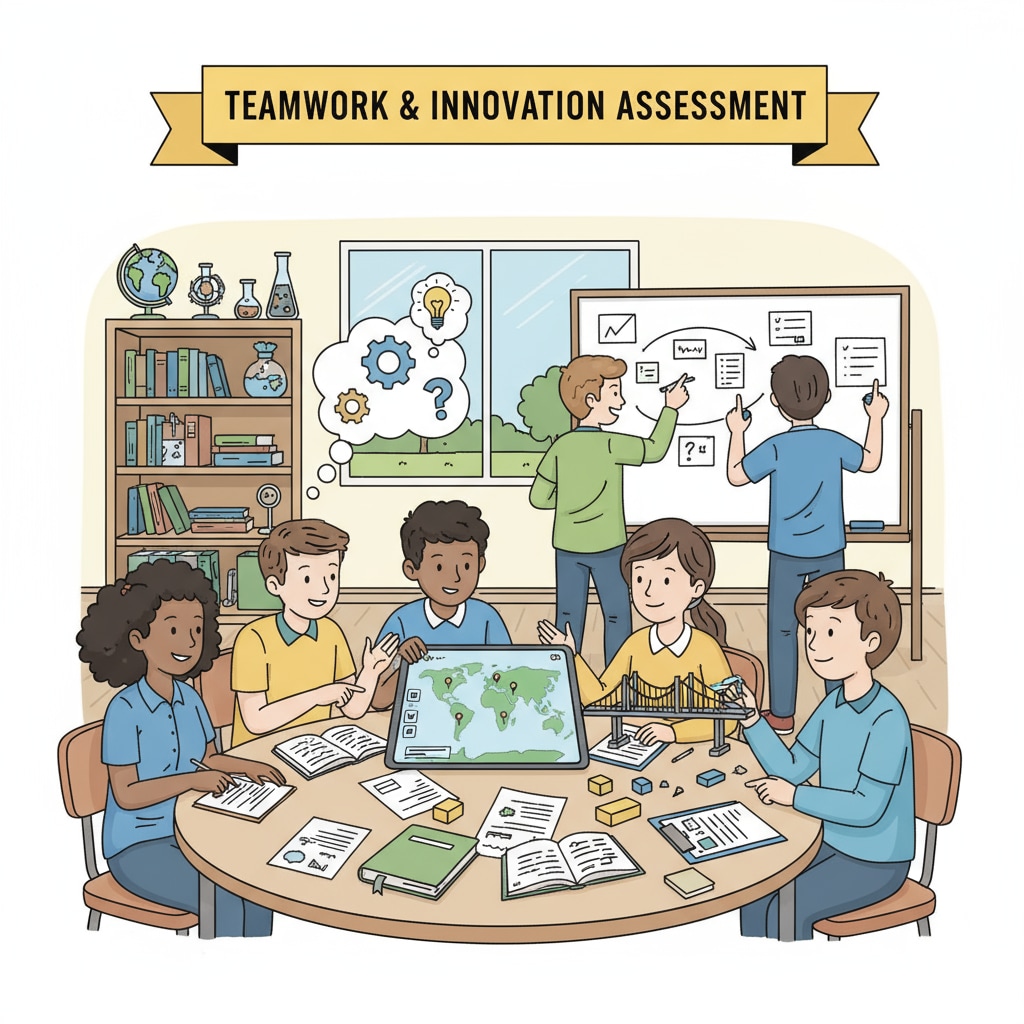 Students are engaged in an assessment task in a classroom setting, collaborating and demonstrating their skills. Students working on educational assessment tasks to measure their competencies