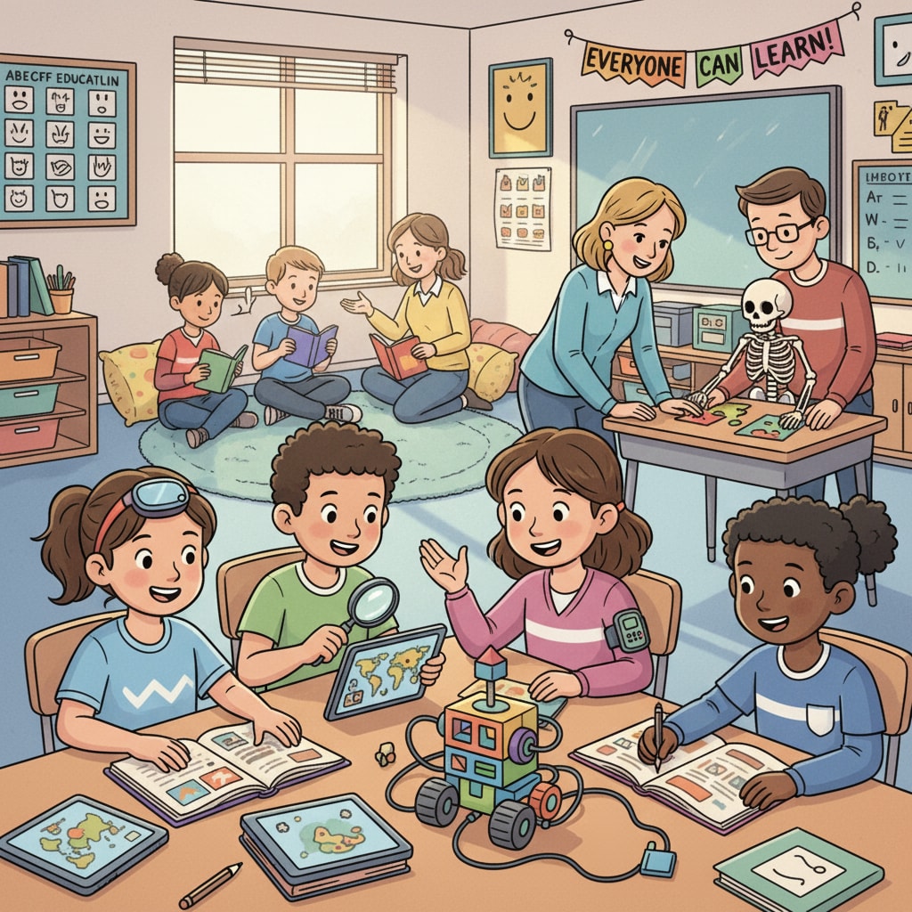 A group of special education students are actively involved in different learning activities, demonstrating their eagerness and potential in the learning process. Special education students engaged in learning activities, highlighting autonomous choice and equal treatment