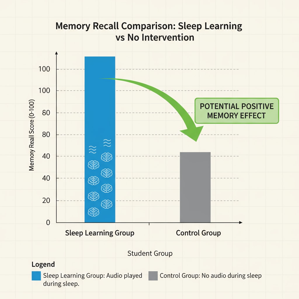 A graph comparing the memory recall scores of students who used sleep learning and those who did not, highlighting the potential impact on memory effects. Graph showing the difference in memory recall between sleep learning and non-sleep learning groups among K12 students.