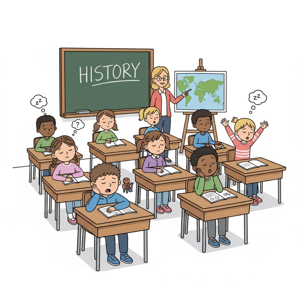 A group of K12 students sitting in a classroom. Some are slouching, yawning, and showing disinterest in the lesson. K12 students experiencing academic burnout and loss of interest in a classroom