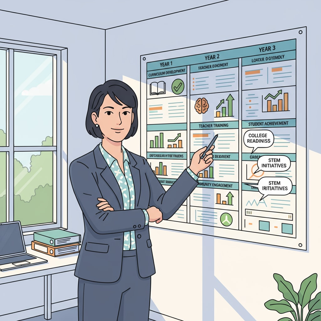 School district HR supervisor engaged in strategic planning for career transition