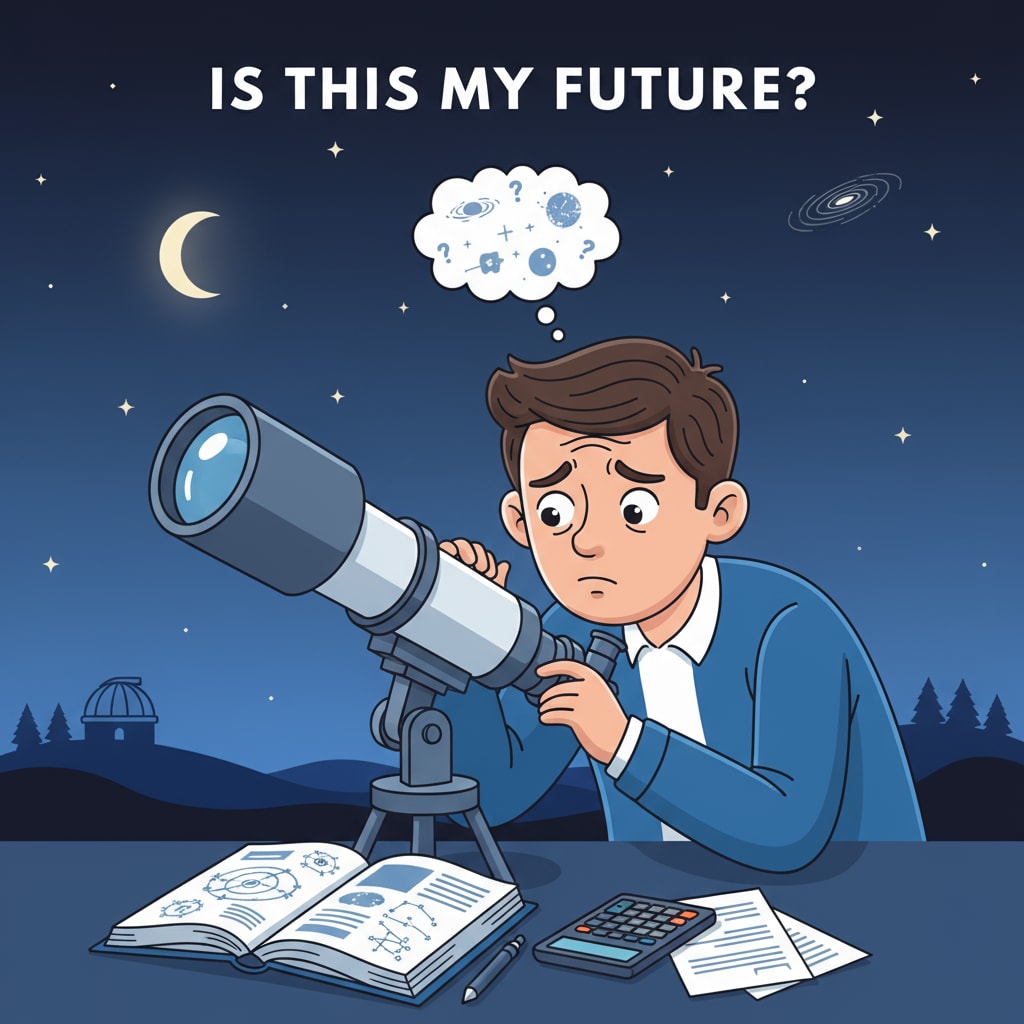 Student looking at the night sky with confusion about potential career in astronomy