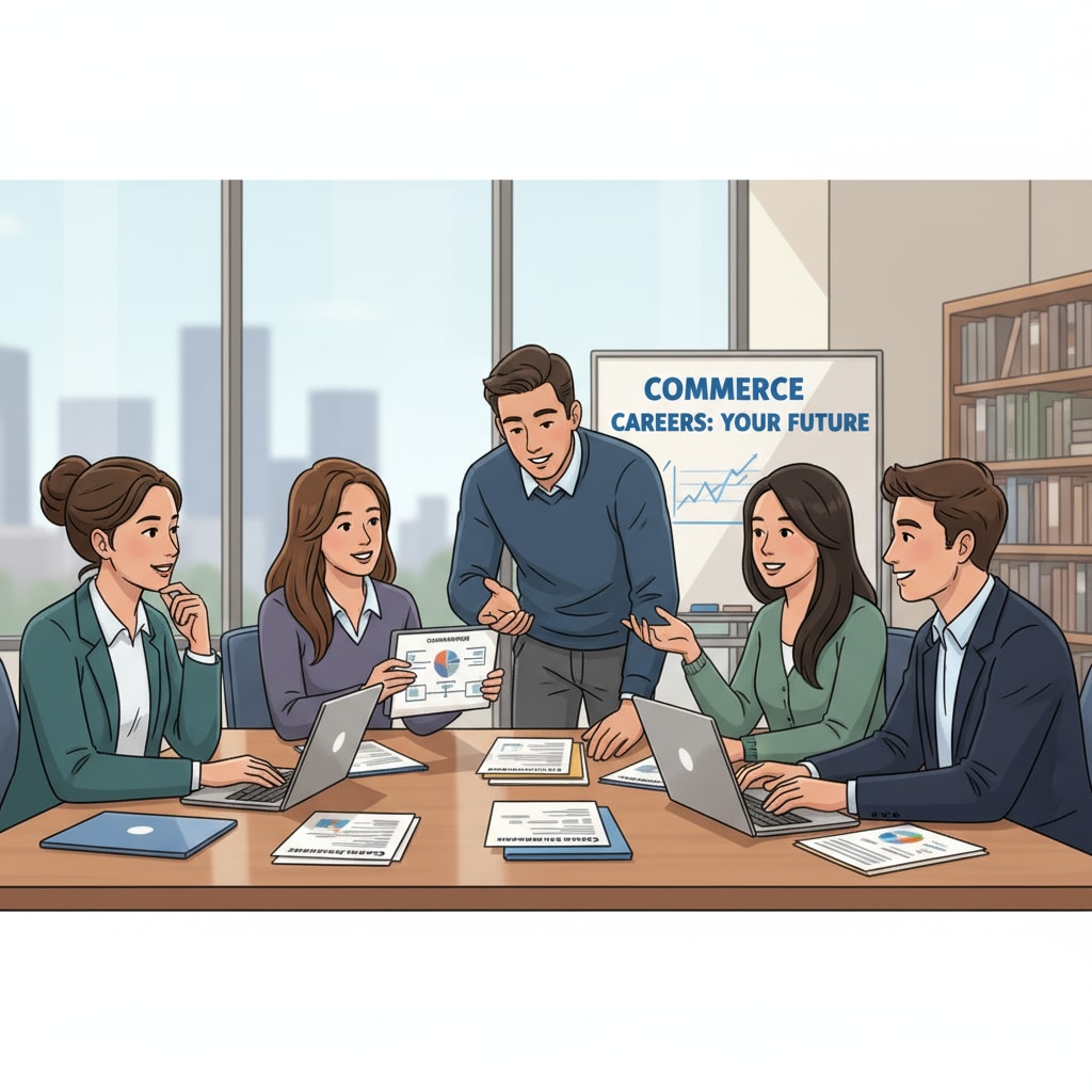 Commerce students exploring career options as part of their higher education and career planning.