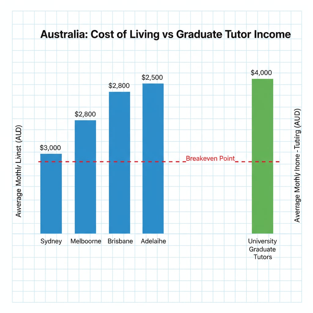 Comparison of living cost and tutoring salary for Australian university graduates